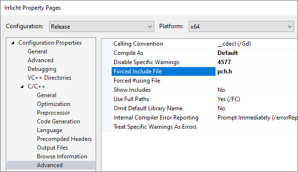 pch.h as a Forced Include File