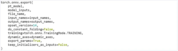 Example of the code for using PyTorch to export an ONNX model.