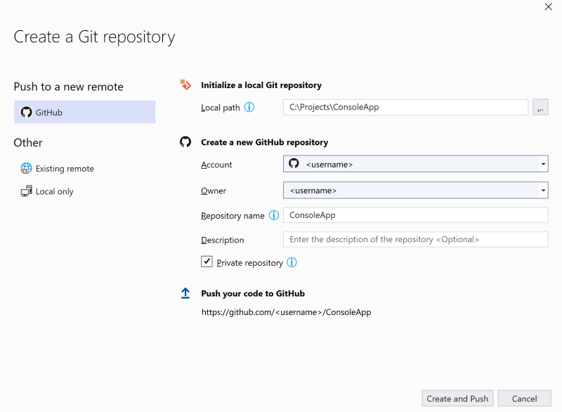 create repo dialog screenshot
